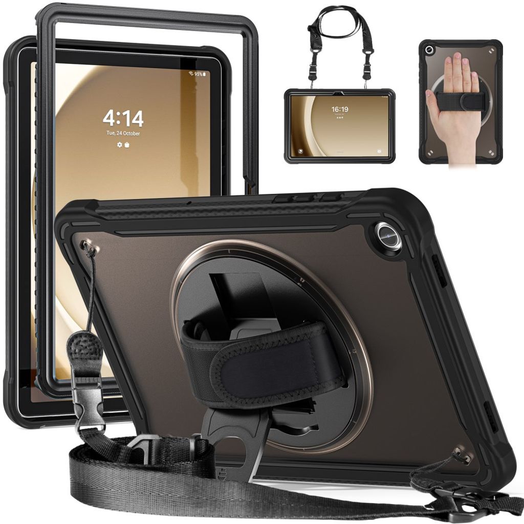 Samsung Galaxy Tab A9 Plus case with hand and shoulder strap - Black