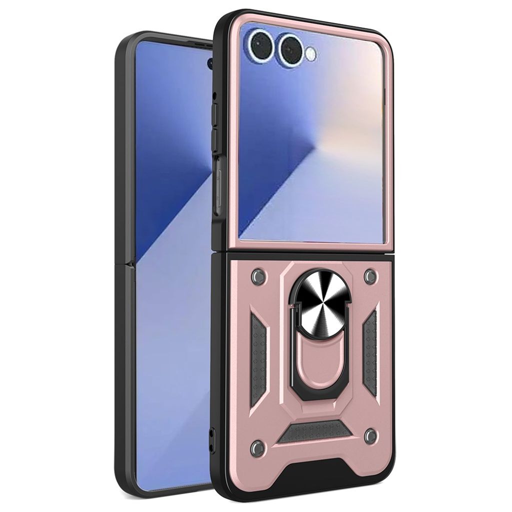 Samsung Galaxy Z Flip7 5G skal with stativ – roséguld