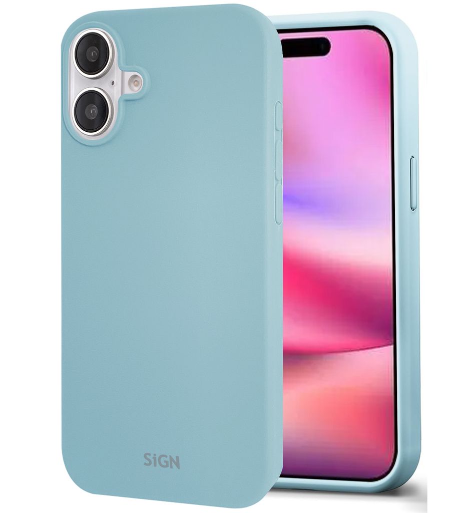 SiGN Liquid Silicone skal till iPhone 16 Plus – Light blå