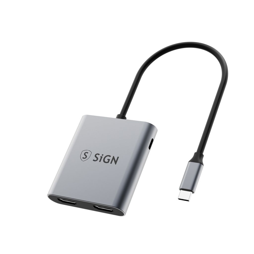 SiGN 2in1 Adapter, USB-C till 2× HDMI 2.0 + USB-C, 4K 100W PD