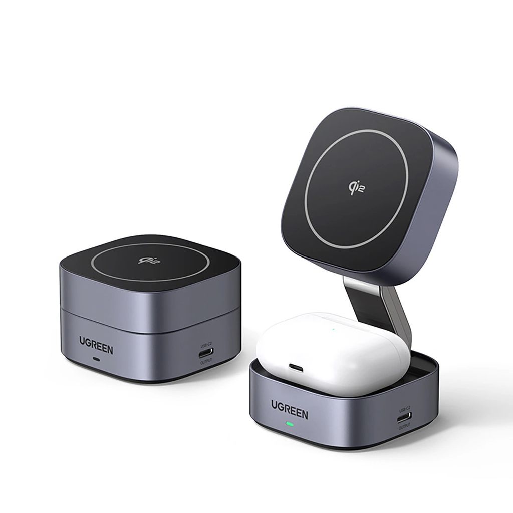 Ugreen 3in1 Wireless laddare Magsafe/Qi2 och USB-C Port för Phone / hörlurar - svart