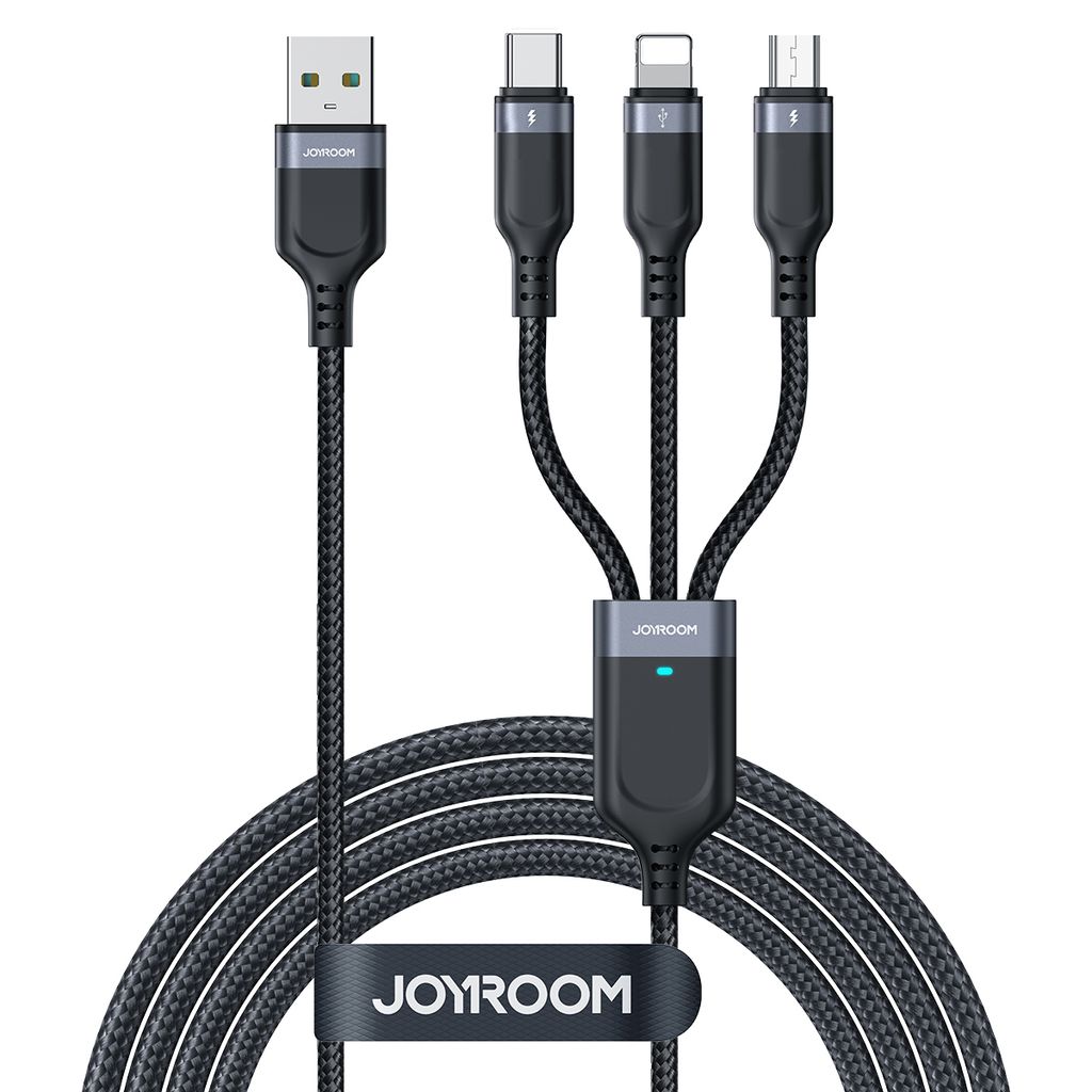 Joyroom 3-in-1 USB-A to Lightning/USB-C/Micro USB-kabel 3.5A, 1.2m - svart