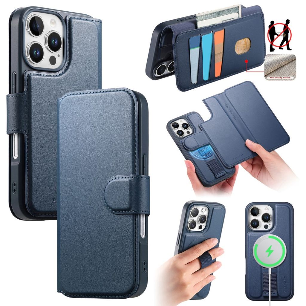 CASENEO iPhone 16 Pro Max Wallet Cover Magnetic RFID Blocking – Blue