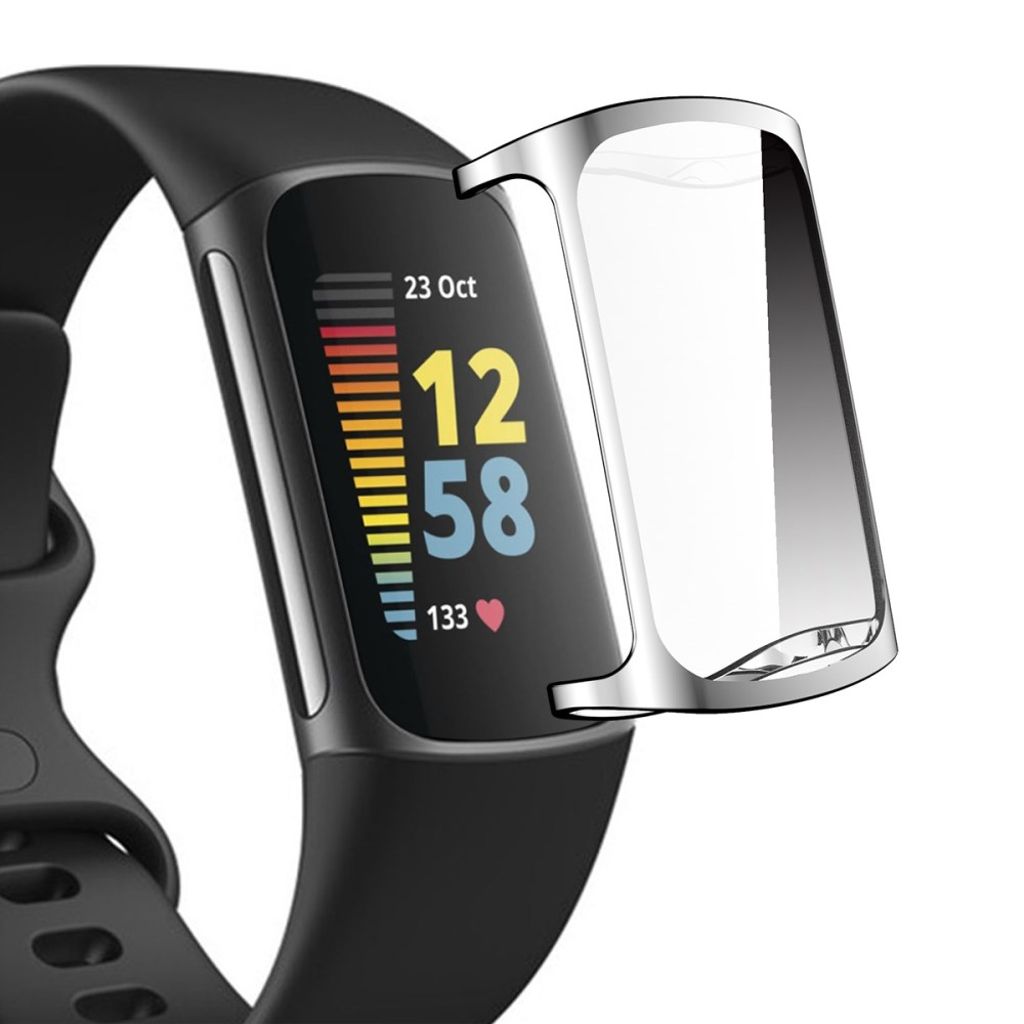 ENKAY HAT PRINCE Fitbit Charge 5/6 Watch Case with Screen Protector - Silver