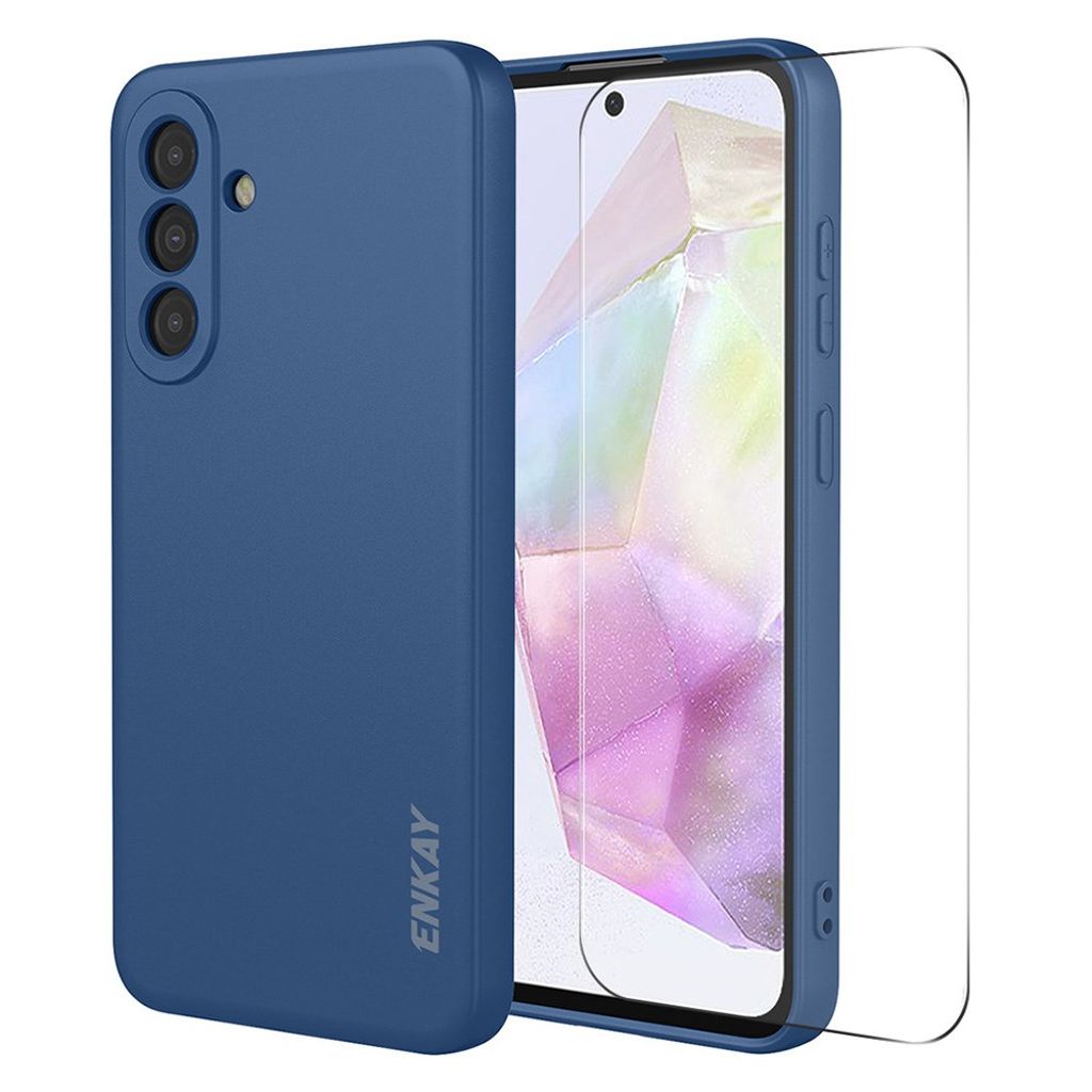 ENKAY HAT PRINCE Samsung Galaxy A37 5G Silicone skal MagSafe + skärmskydd – Dark blå