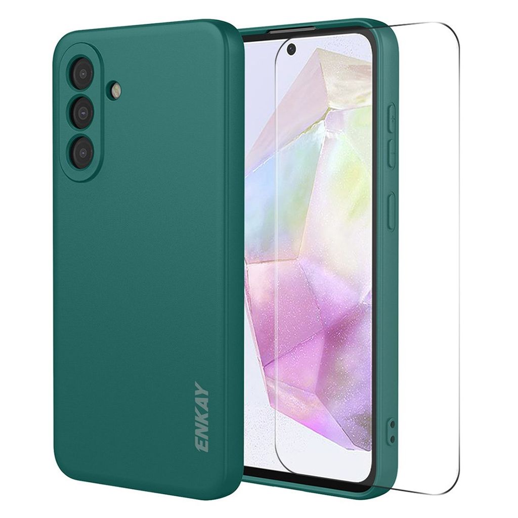 ENKAY HAT PRINCE Samsung Galaxy A37 5G Silicone skal with 9H skärmskydd – Blackish grön