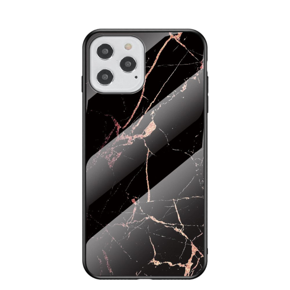 IPhone 12 Pro/12 Marble Design skal härdat glas Back – svart/guld