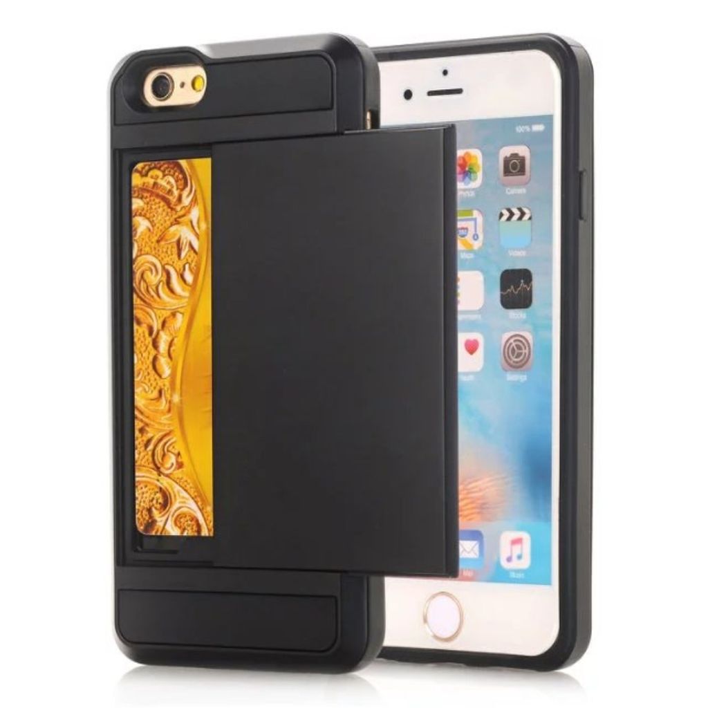 IPhone SE etc. skal with a card holder - svart