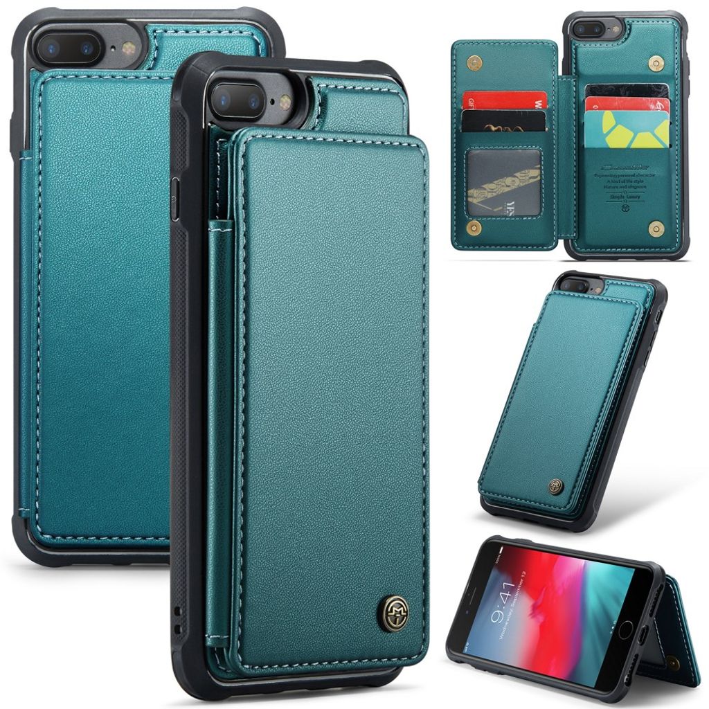 CASEME iPhone 6 Plus/6s Plus/7 Plus/8 Plus skal with 5 kortfack – grön