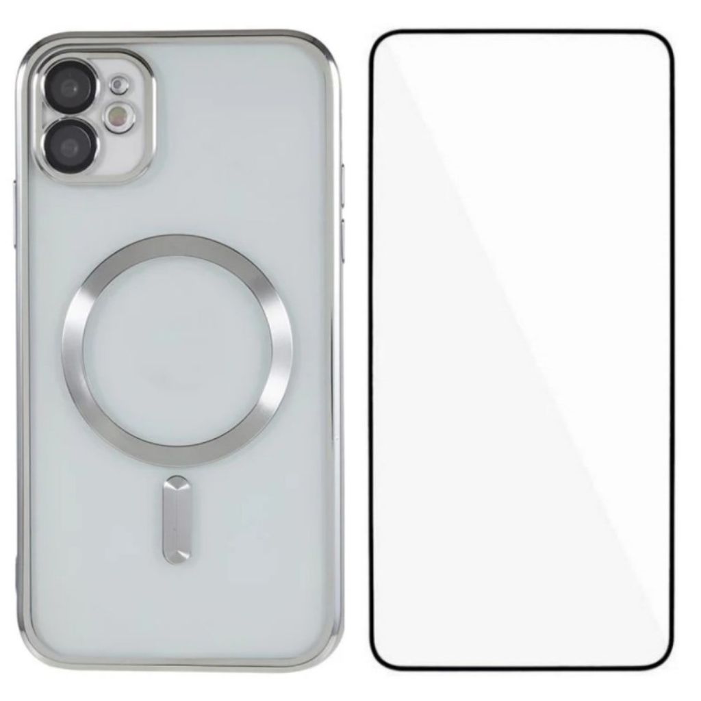 IPhone 11 magnetiskt TPU skal + skärmskydd – silver