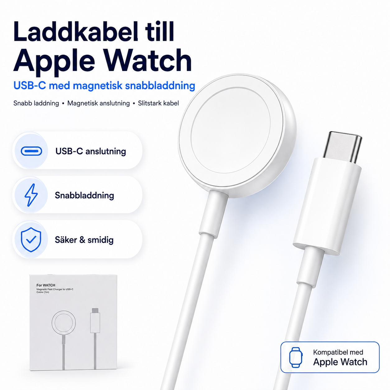 Laddkabel USB-C till Apple Watch – Magnetisk snabbladdning