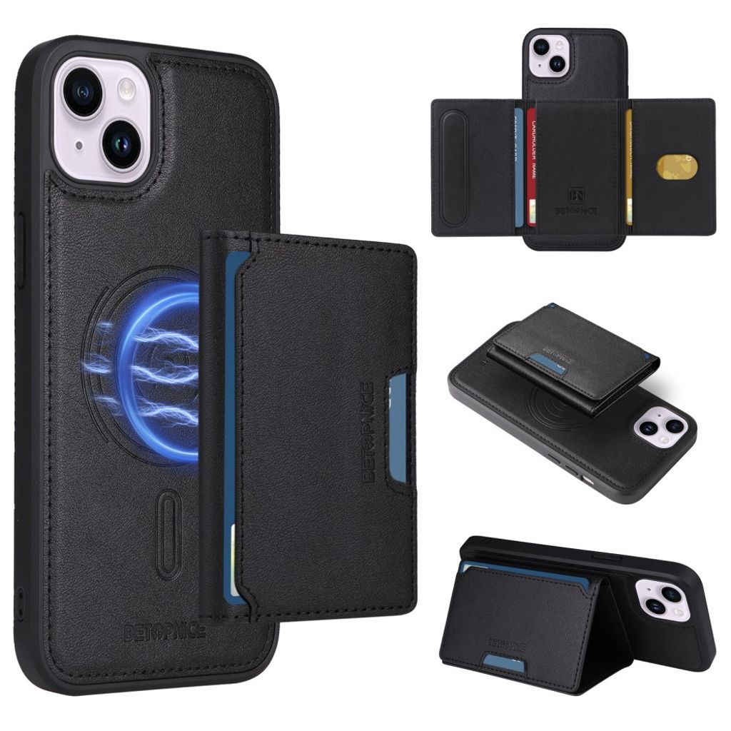 BETOPNICE iPhone 14 Plus MagSafe skal Detachable Card Holder – svart