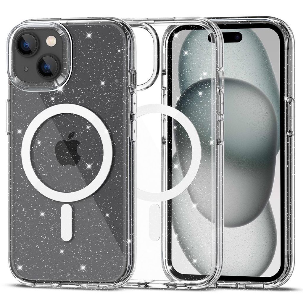 Tech-Protect FlexAir Hybrid MagSafe skal till iPhone 15 – Transparent Glitter