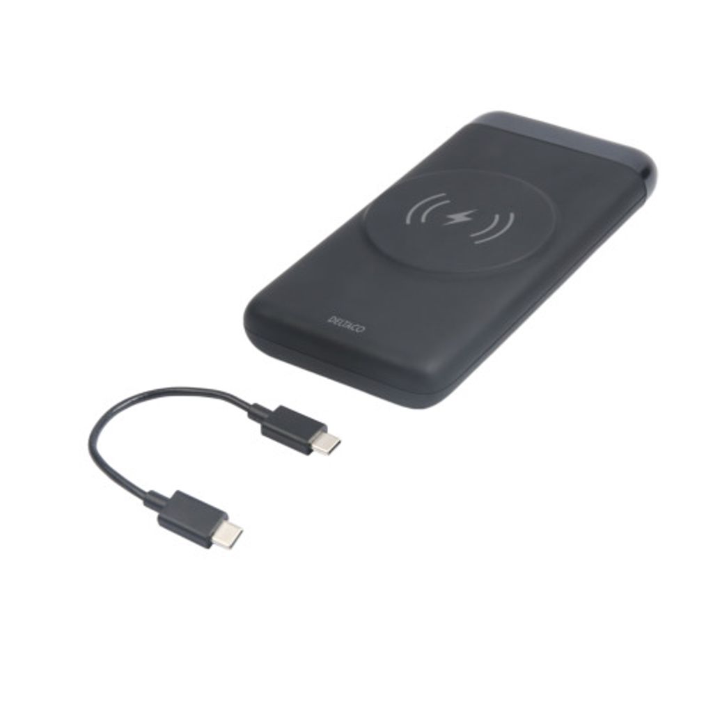 Powerbank 10,000 mAh, Magnetic, Wireless, 1x USB-A, 1x USB-C - svart