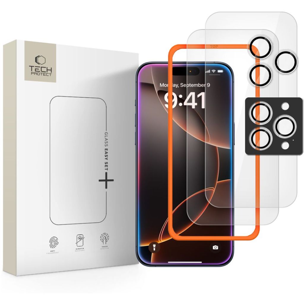 Tech-Protect Easy Set+ 3-pack Screen & linsskydd för iPhone 16 Pro/17 Pro - transparent