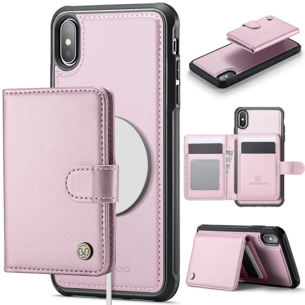 JEEHOOD iPhone XS Max Case with RFID Blocking Card Holder MagSafe – Pink