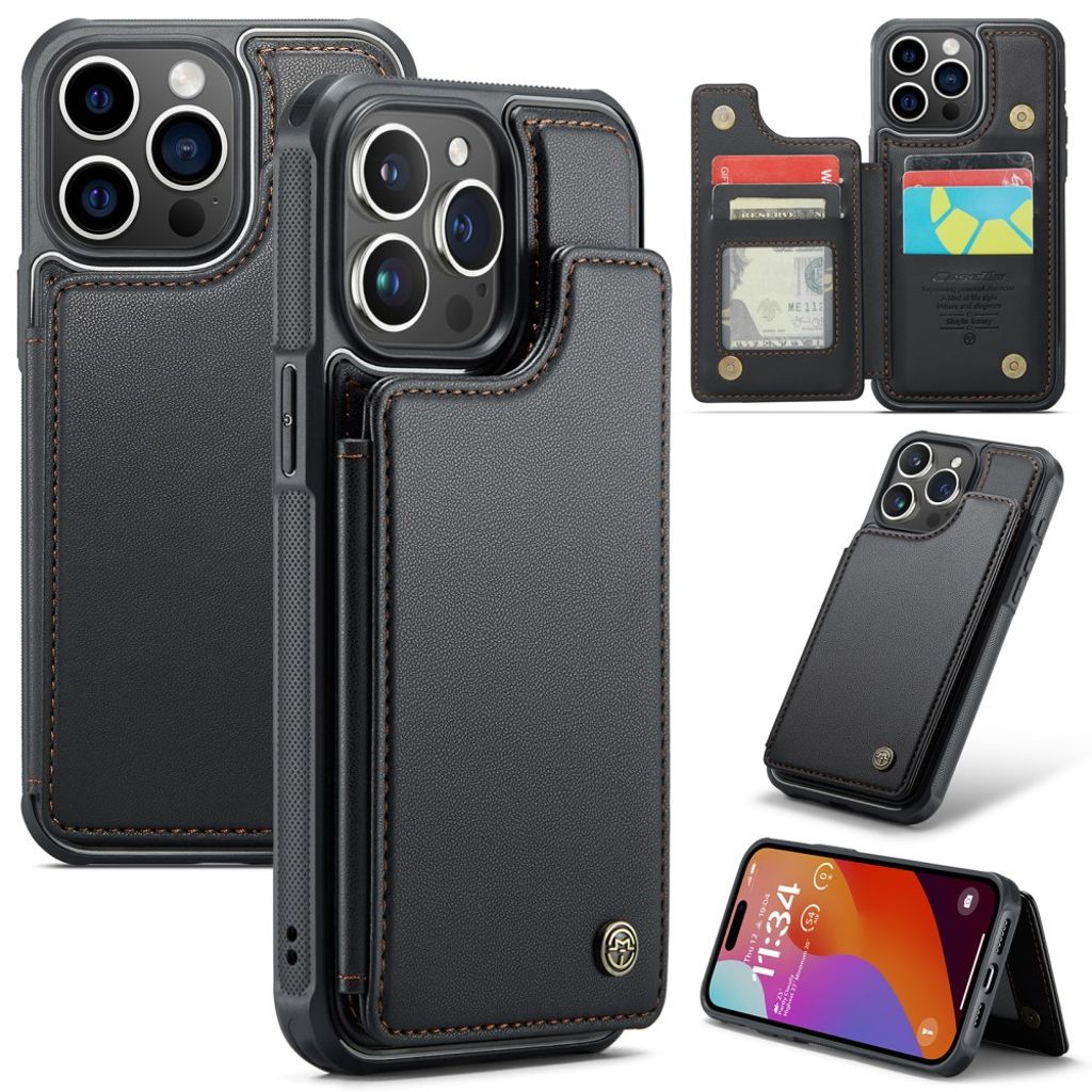 CASEME C22 plånboksfodral with RFID Blocking for iPhone 16 Pro Max – svart