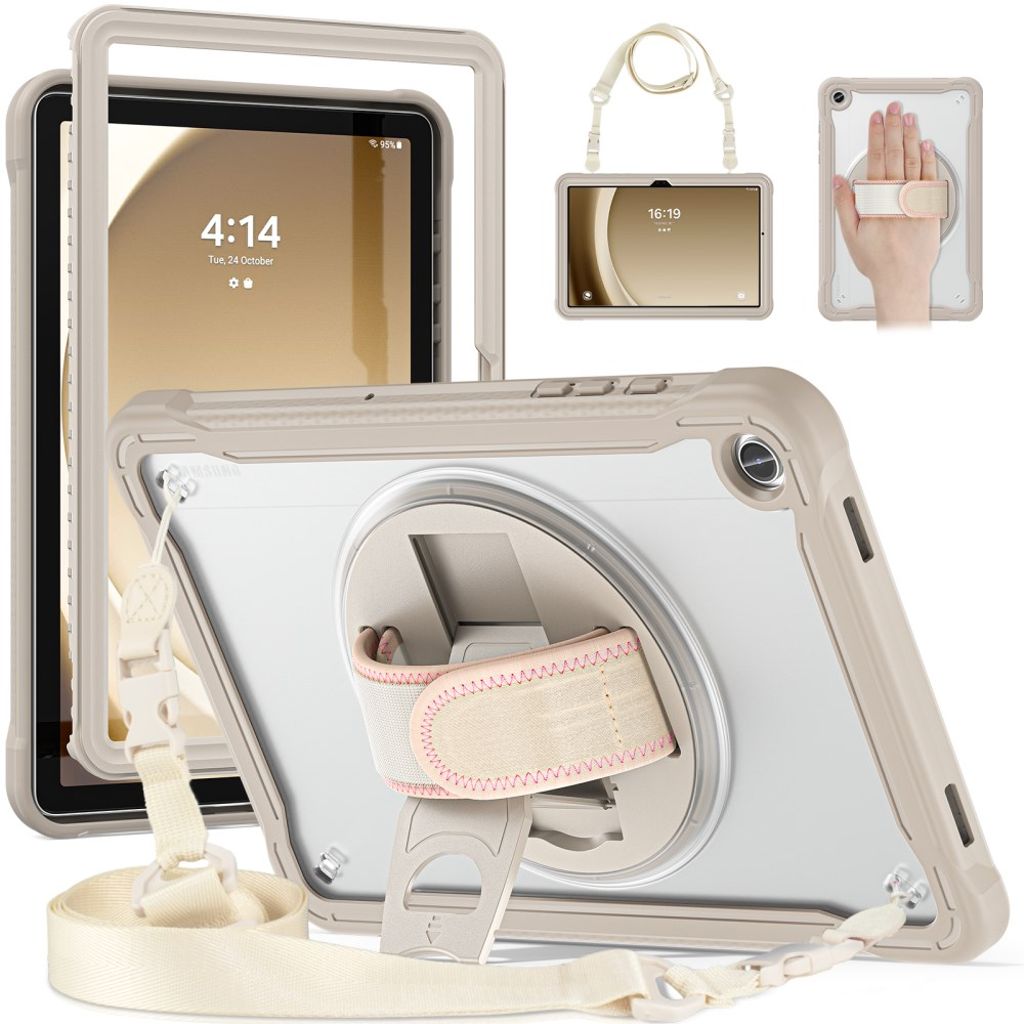 Samsung Galaxy Tab A9 Plus case with hand and shoulder strap - Beige
