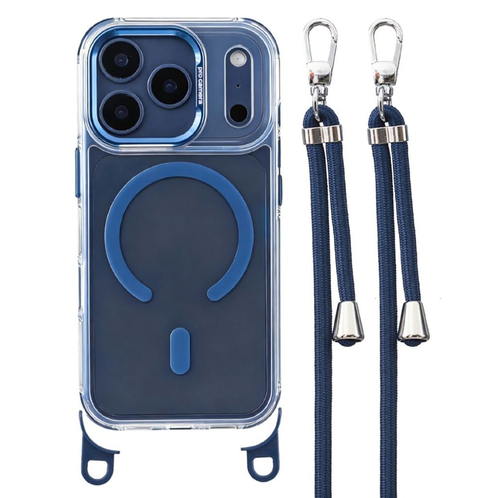 iPhone 17 Pro Max MagSafe Case with Lanyard - Transparent Blue