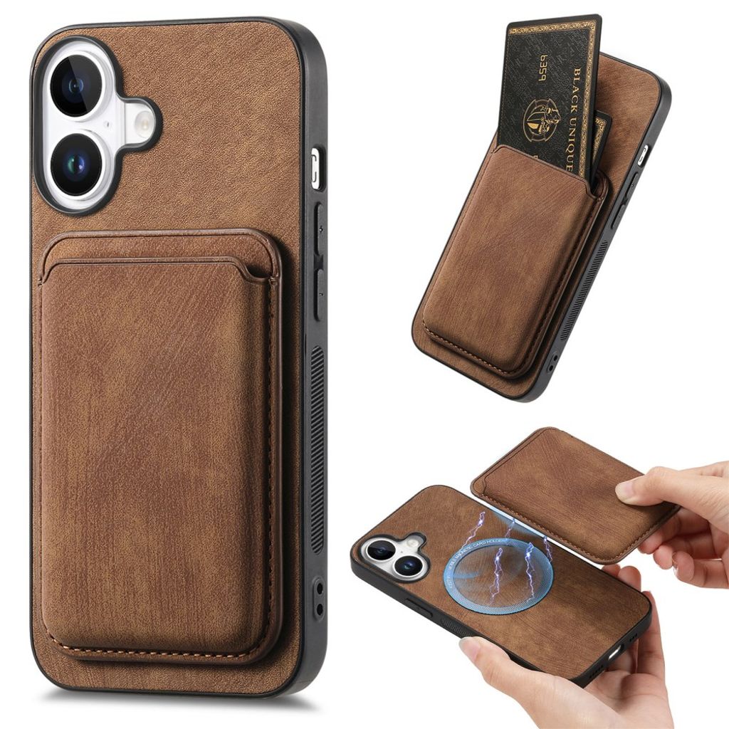 D12 iPhone 16 skal with card holder – brun