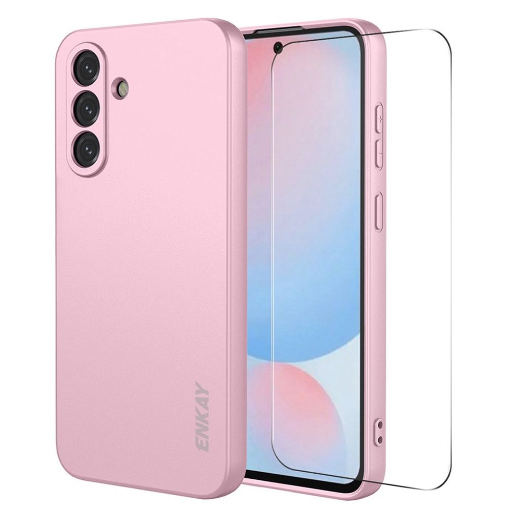 ENKAY HAT PRINCE Samsung Galaxy A57 5G Silicone skal + 9H skärmskydd – rosa