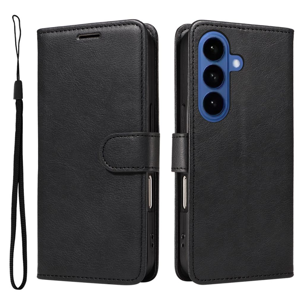 Samsung Galaxy S26 plånboksfodral with stativ and Carrying Strap – svart