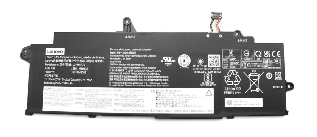 Lenovo Laptop Battery Internal, 4c 57Wh, Li-ion, SMP, L21M4P75