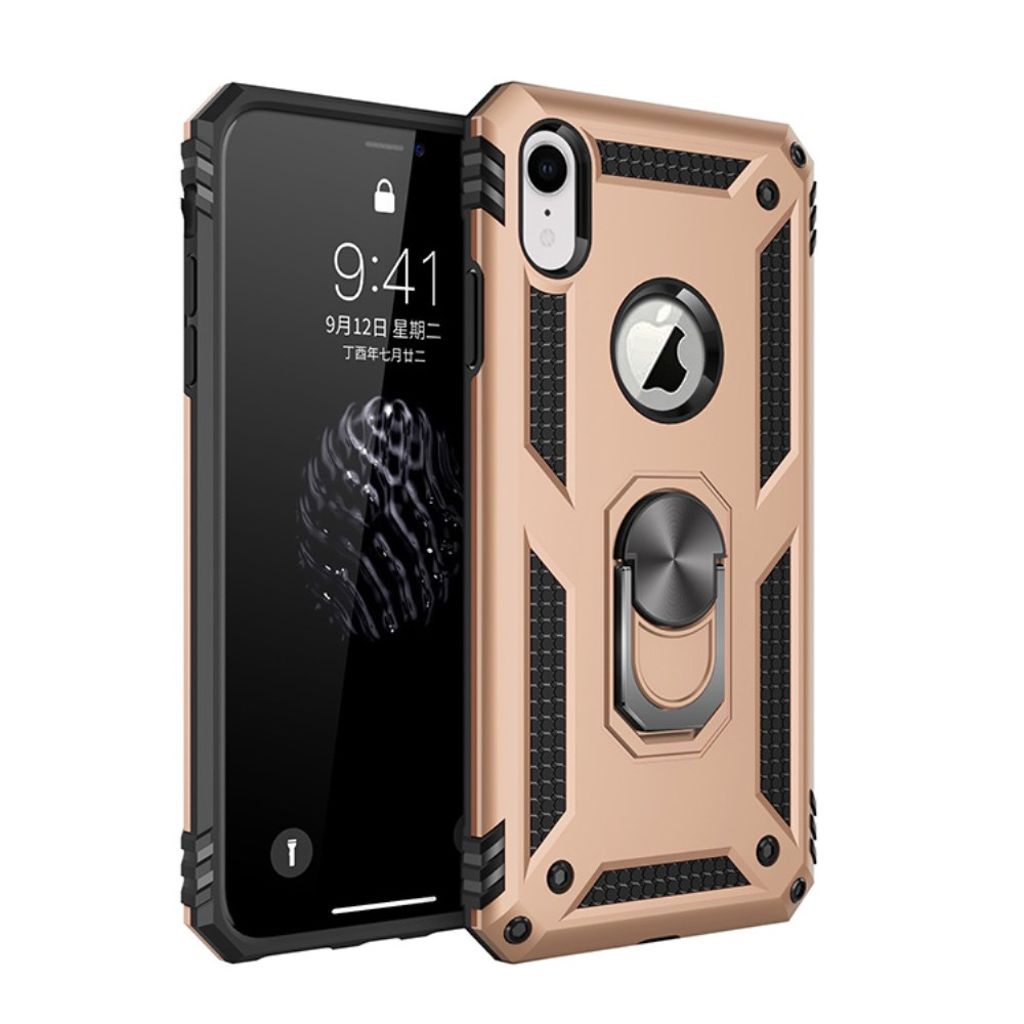 Hybrid Armor Phone Case with Kickstand for iPhone XR – Gold