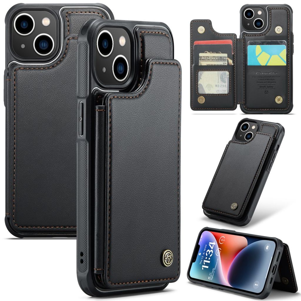 CASEME C22 iPhone 14 plånboksfodral RFID Blocking – svart