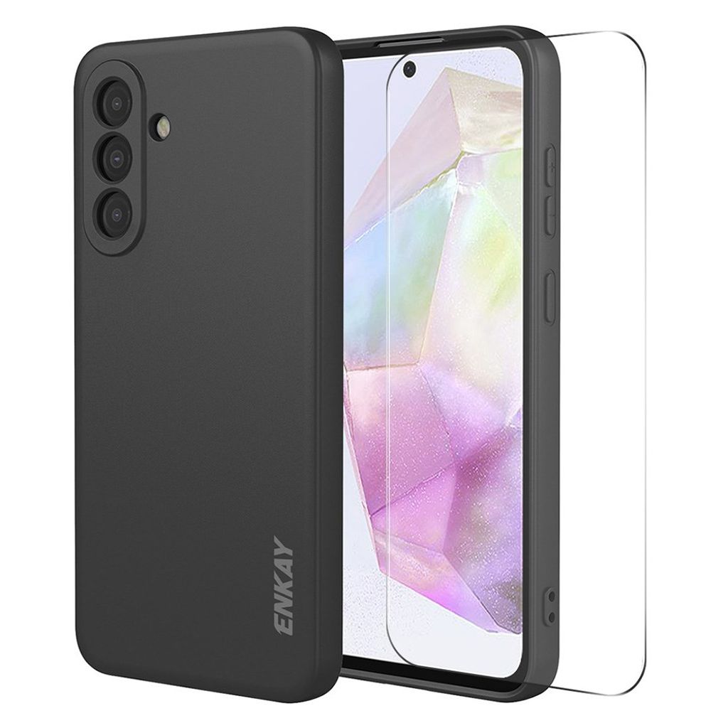 ENKAY HAT PRINCE Samsung Galaxy A37 5G Silicone skal 9H skärmskydd – svart