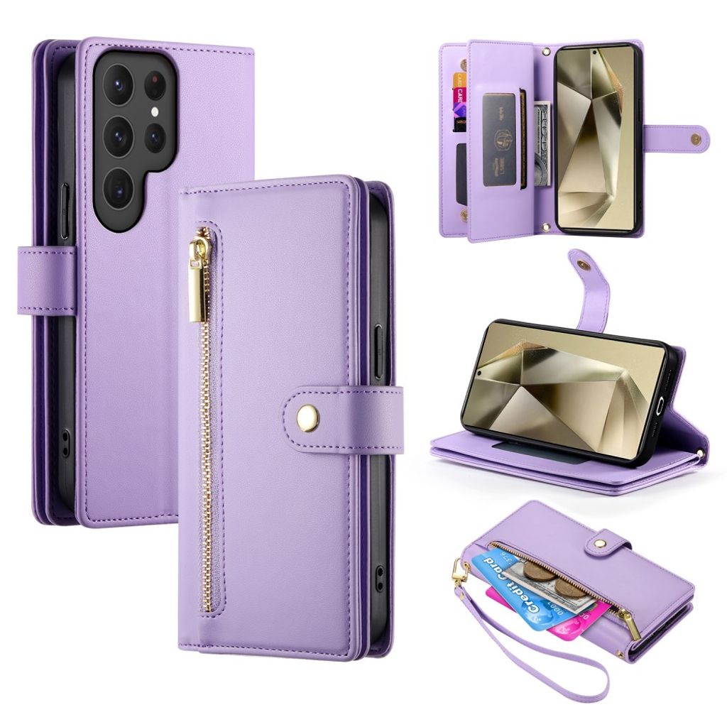 Samsung Galaxy S25 Ultra Wallet Cover with Strap - Purple