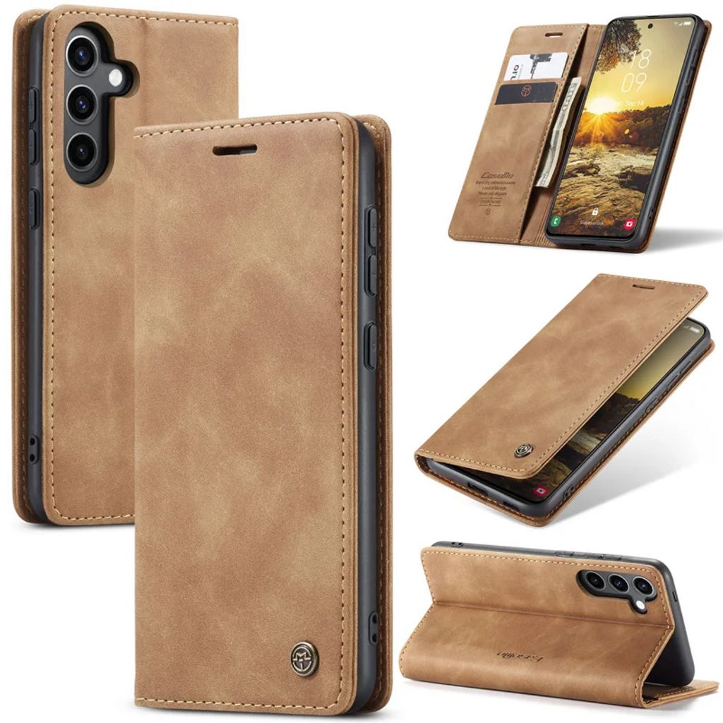 CASEME Samsung Galaxy S24 FE Matte leather imitation plånboksfodral – brun