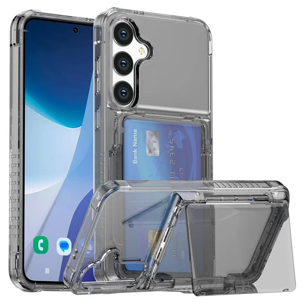 Samsung Galaxy S25 Case with Card Slot and Stand - Transparent Black