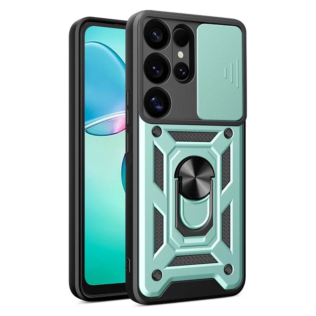 Samsung Galaxy S25 Ultra skal with Camera fodral and stativ – grön