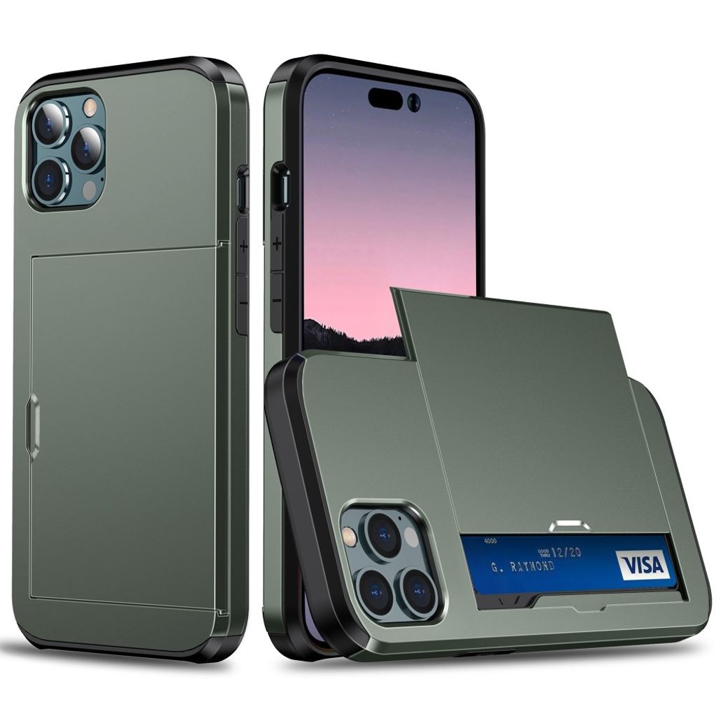 IPhone 15 Pro Max skal with a card holder - grön