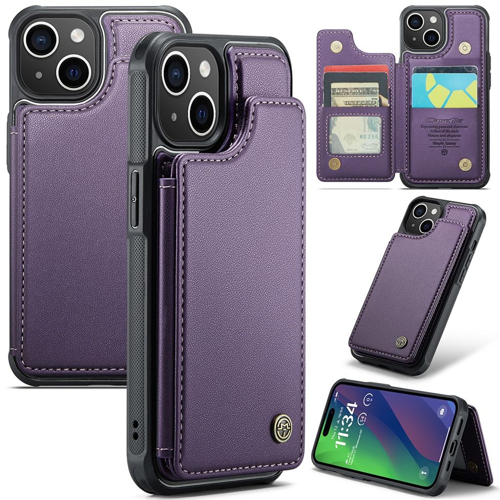 CASEME C22 iPhone 15 plånboksfodral RFID Blocking – lila