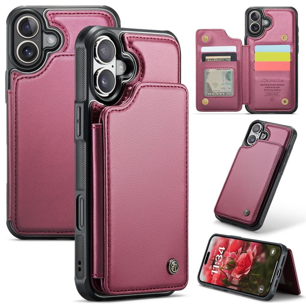 CASEME iPhone 16 plånboksfodral RFID Blocking Card Holder – röd