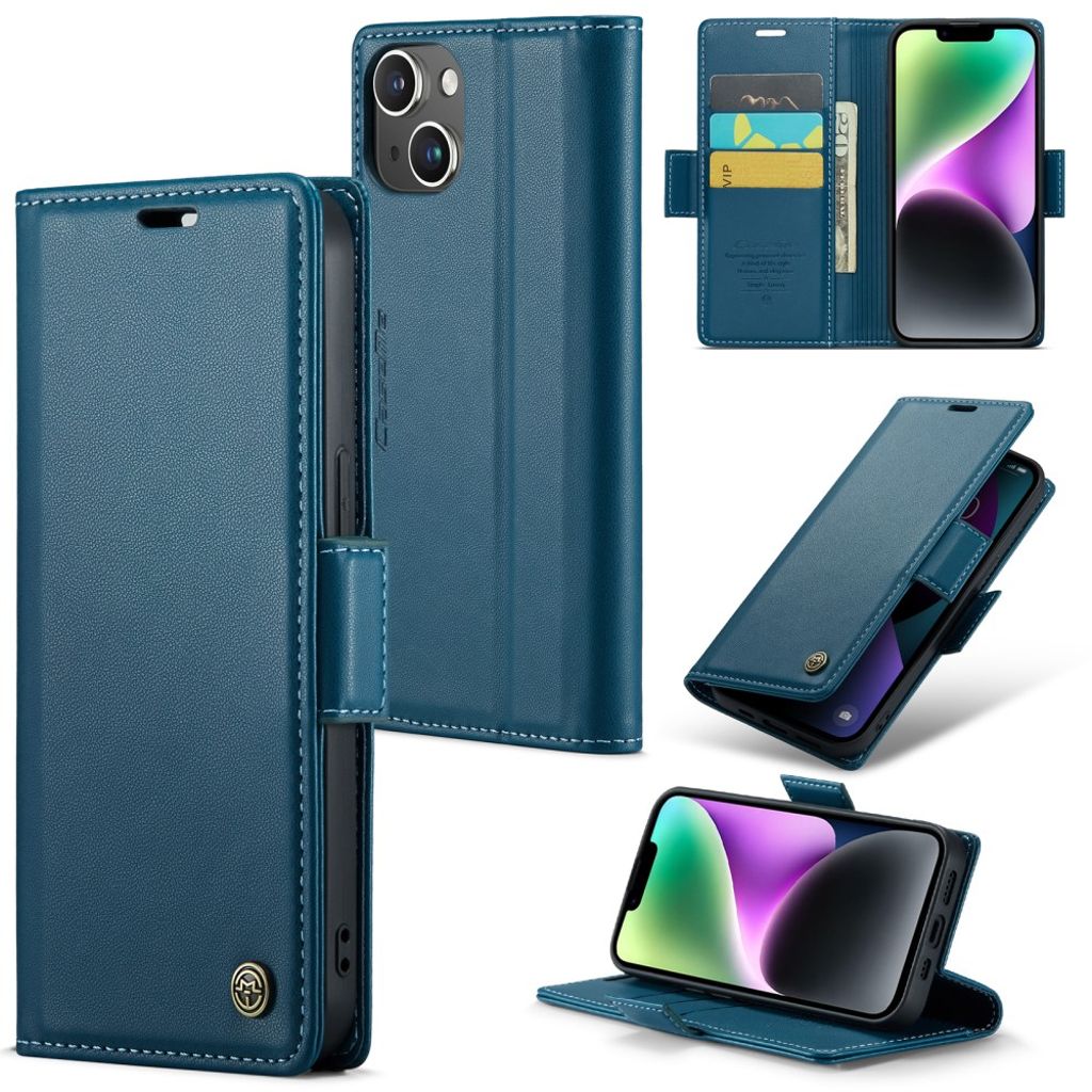 CASEME iPhone 14 Wallet Cover RFID Blocking 3 Card Slots - Blue