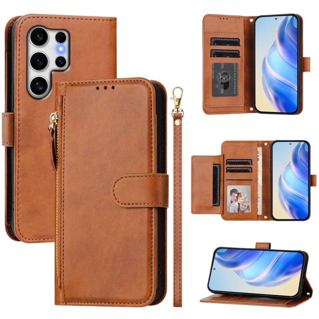Samsung Galaxy S25 Ultra plånboksfodral with Hand grip – brun