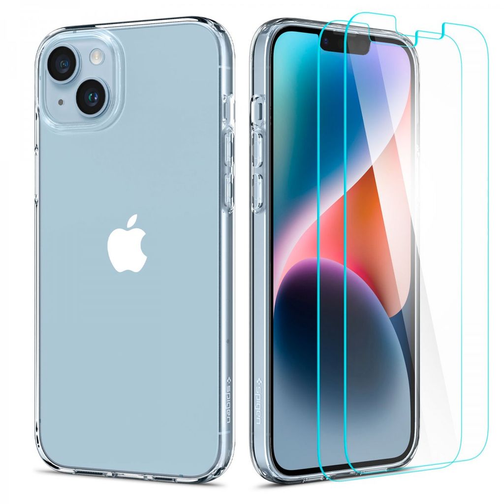 Spigen iPhone 14 Plus Crystal Pack skal and 2x skärmskydd – Crystal transparent
