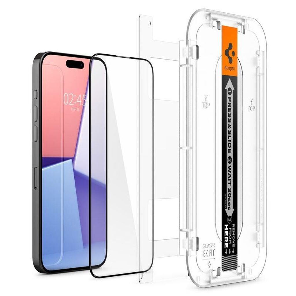 Spigen iPhone 15 Pro Glas.Tr "Ez Fit" skärmskydd härdat glas, 2-Pack – svart