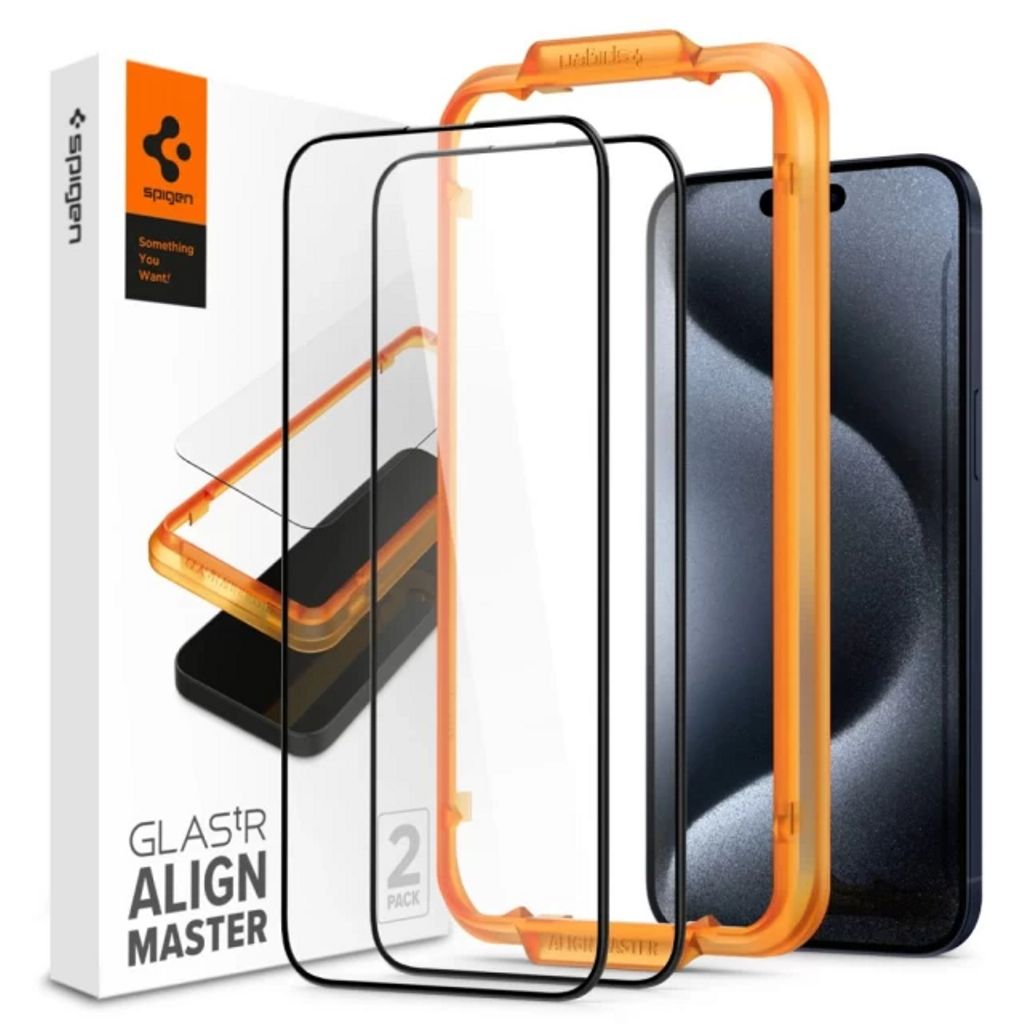 Spigen iPhone 15 Pro Tempered Alm Glass Fc, 2-Pack - svart