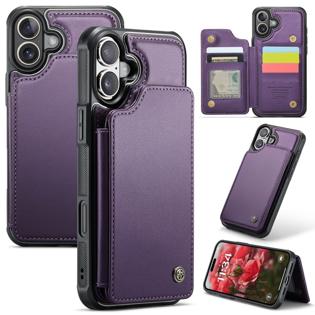 CASEME iPhone 16 Plus skal with 5 kortfack – lila