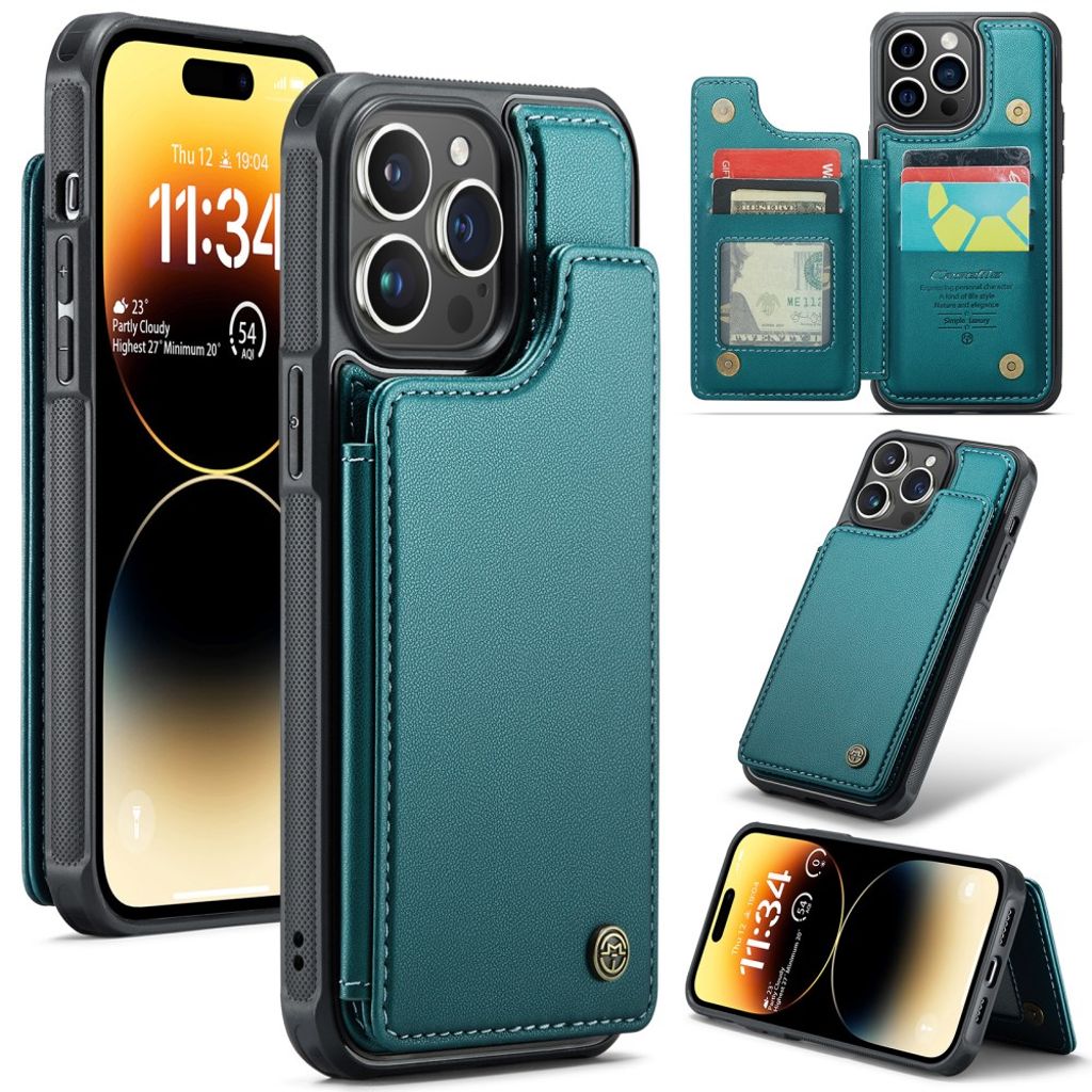 CASEME C22 iPhone 14 Pro Max plånboksfodral RFID Blocking – grön