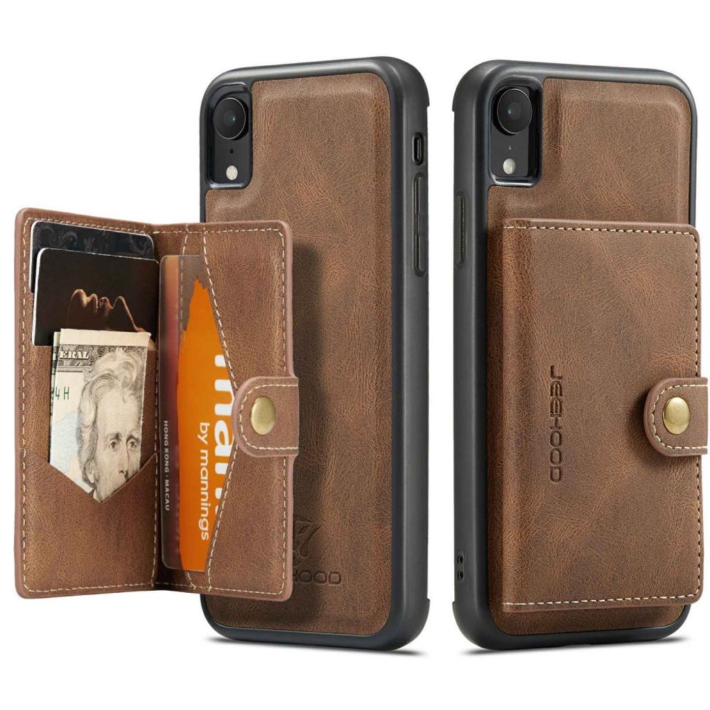 JEEHOOD iPhone XR plånboksfodral with Detachable magnetiskt stöd – brun