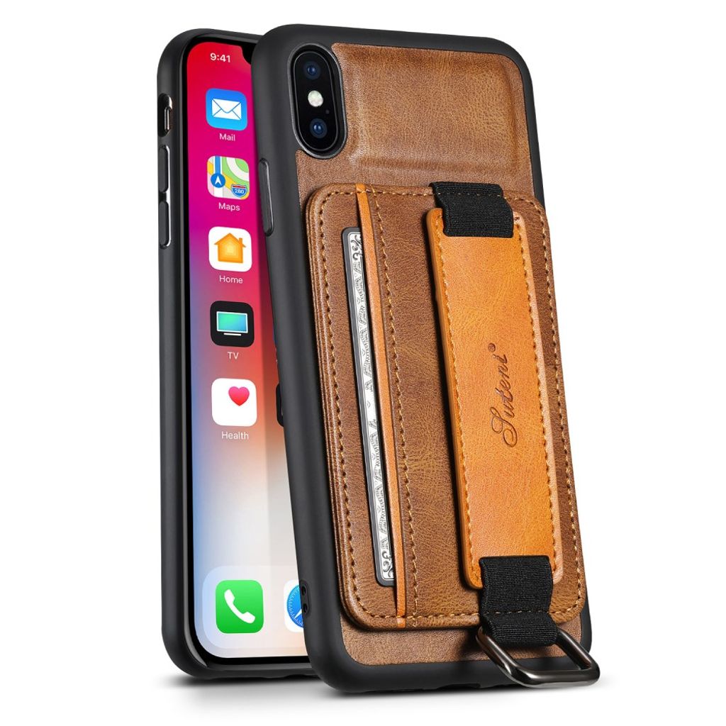 SUTENI iPhone XS Max plånboksfodral with Hand Strap – brun