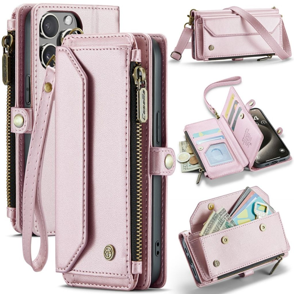 CASEME iPhone 15 Pro Wallet Cover Wallet RFID Blocking Stand - Pink