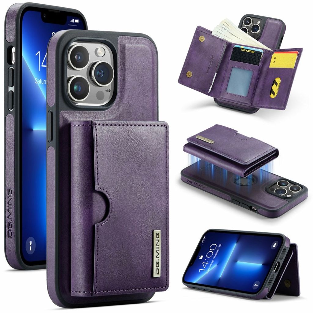 DG.MING iPhone 13 Pro magnetiskt plånboksfodral – lila