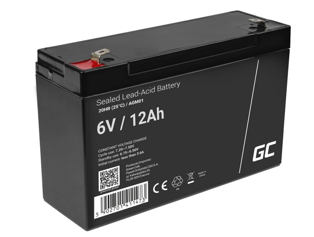 Green Cell AGM VRLA 6V 12Ah battery for alarm systems, cash registers, toys
