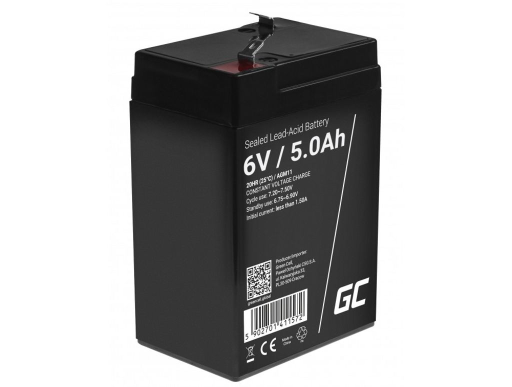 Green Cell AGM VRLA 6V 5Ah maintenance-free battery for alarm system, cash register, toys